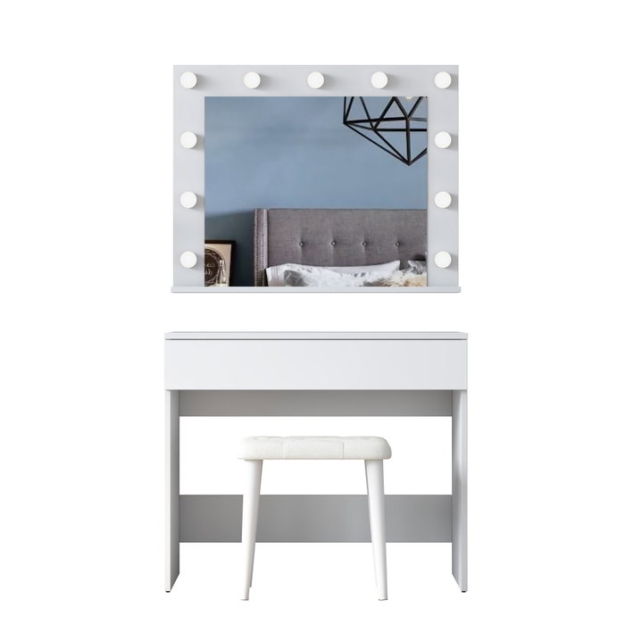 Hanah Home Mesa de Maquillaje con Espejo de 11 Focos y Puff Blanco